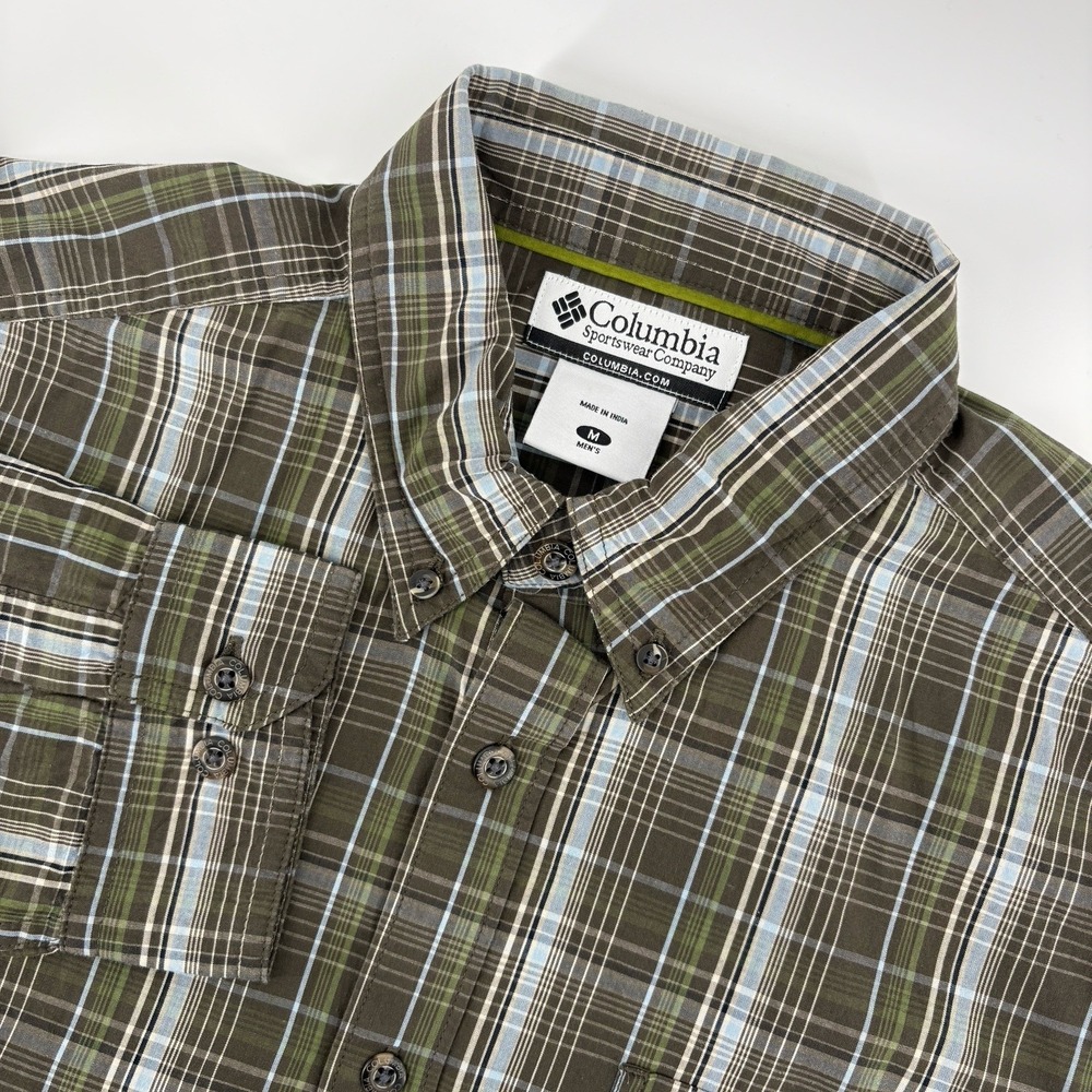 Columbia Men's Medium Green Plaid Long Sleeve‎ Button Down Shirt